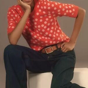 Anthropologie Orange Polka Dot Top